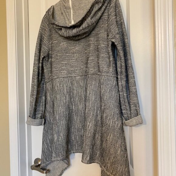 Max Studio Weekend 100% Cotton Hooded Open Cardigan Asymmetrical Black White S - Picture 3 of 16